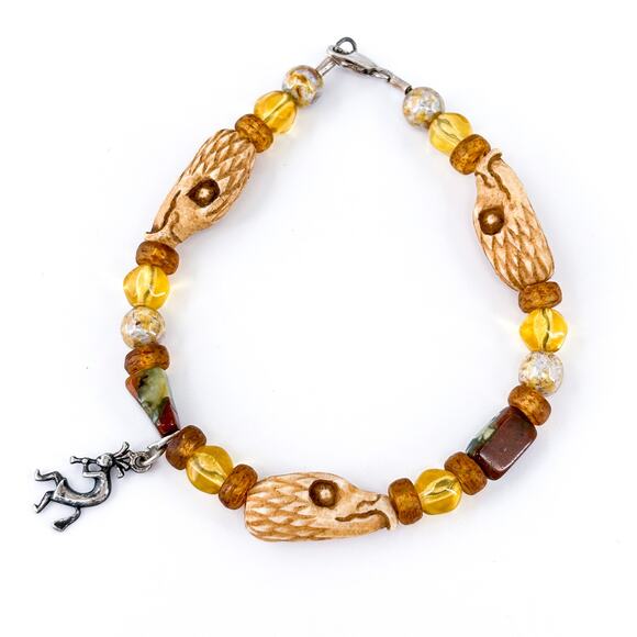 Vintage Sterling Silver 925 Carved Bead Charm Bracelet 7.25” - Picture 5 of 7